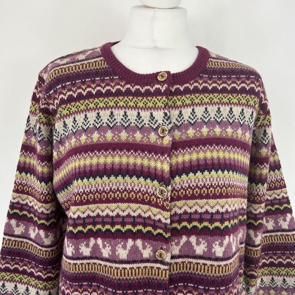 Country Rose Fair Isle Cardigan Size L Wool Blend Scandi Nordic Land Girl - Picture 2 of 9
